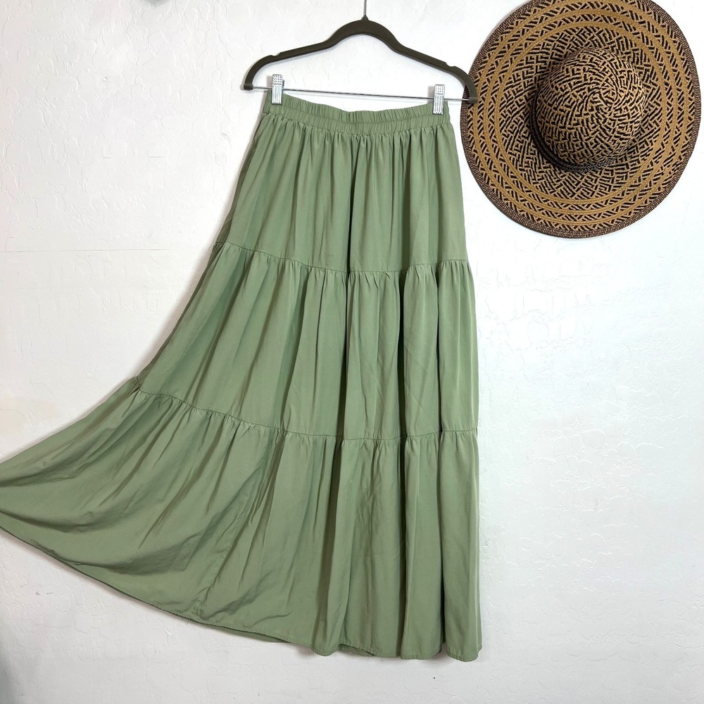 Scarlet Darkness Sage Green Tiered Maxi Skirt Small Cottagecore Boho Peasant Ren